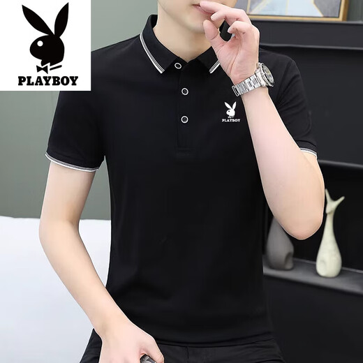 Playboy Pure Cotton Kurzärärmelte T-Shirt im Sommer neuer Stil ohne heißes Revers atmungsaktives und vielseitiges, dünnes, halbärmeliges oberes Polo-Hemd 844 Weiß 4xl empfohlen 170-192jin [Jin ist 0,5 kg]