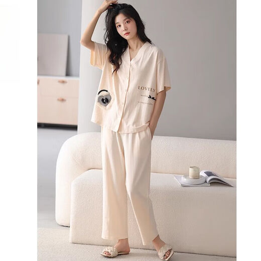 Yalu-Pyjamas für Frauen im Frühjahr und Sommer Cool modal modaler kurzärmeliger Hosen Hauskleidung Frühlings- und Herbst-Strickjacke V-Ausschnitt für Oberbekleidung Set HMT-753# xl