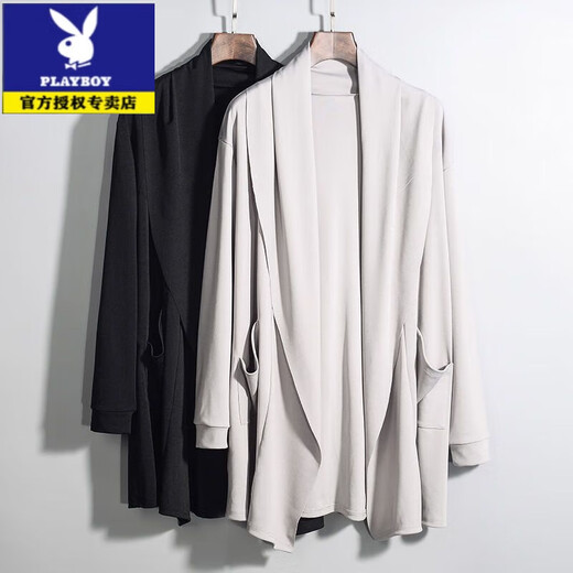 花花公子（PLAYBOY）夏季风衣男中长款防晒男士薄款大衣春秋帅气披风韩版学生外套潮流 9909翻领风衣黑色 S