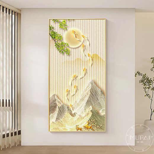 LED灯画九鱼图玄关装饰画2024新款高端入户对门挂画走廊过道壁画 九鱼山峻A款 （包安装）100*200 LED灯画（智能直插28