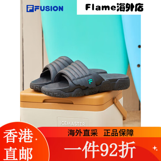 斐乐FILA FUSION潮牌BARRICADE SLIPPER男鞋潮流拖鞋2023夏沙滩鞋 黑-BK 43