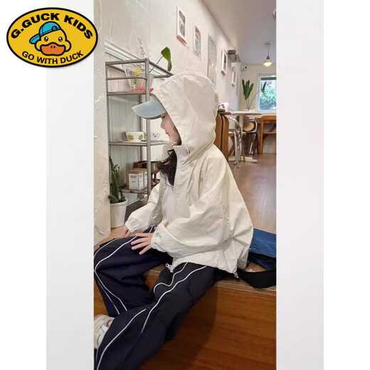 G.DUCKKIDS Korean style girls 2025 summer new style hooded sun protection clothing children's versatile casual windbreaker jacket light blue 120 cm