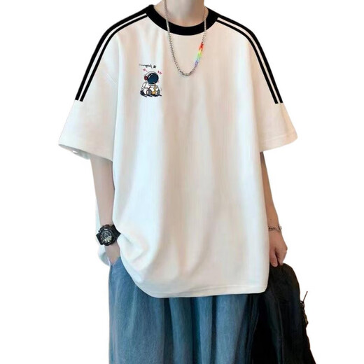Camiseta de manga corta de Yuesini American Retro para algodón de algodón de algodón pequeño de algodón pequeño Estudiantes de secundaria de la escuela secundaria 2025 Summer suelta Camiseta de media manga [3899* Lion Dance] White M 80-120Jin [Jin equivale a 0.5 kg]
