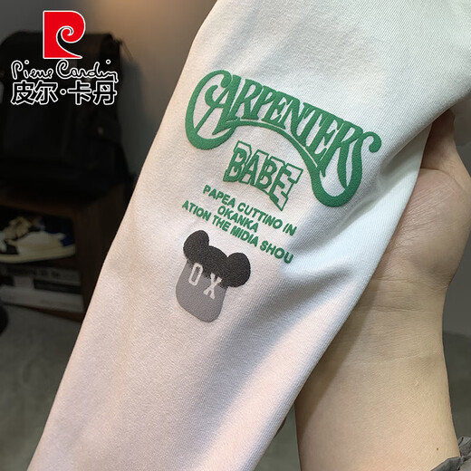 Pierre Cardin 2025 Nueva impresión de letra de oso suelto Camiseta de manga corta para hombres Camiseta de algodón delgada de algodón de algodón de moda blanco 5 JSW9923 m adecuado para 90-108Jin [Jin iguala 0.5 kg]