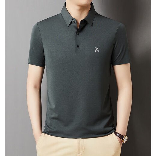 Jinba Men's Clothing (K-Boxing) Jinba Brand Men's Short Sleeve T-shirt Mulberry Silk Summer Casual Lapel Men's Polo Shirt [Mi Xing] 699 2XL 185/100A