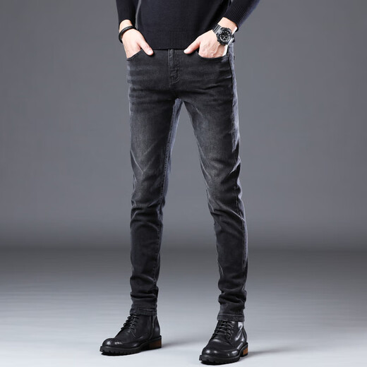 
Jinba brand men's summer thin black jeans men's slim feet Korean version high-end elastic casual high-end 1048-Black 28