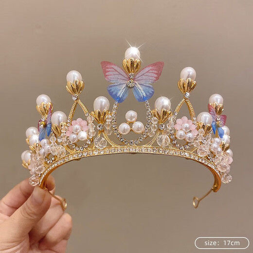 Maimed Bride Princess Crown Tiara Children's Day Crystal Headband Girls Headband Girls Birthday Crown Baby Hairband 16# Butterfly Pearl Gold Crown