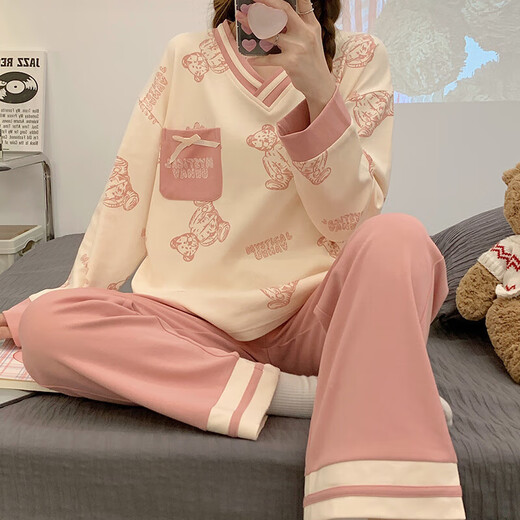 红豆睡衣女春秋季韩版长袖长裤可爱卡通套装可外穿夏秋冬款大码家居服 gxt9928 M  (建议75-95斤)