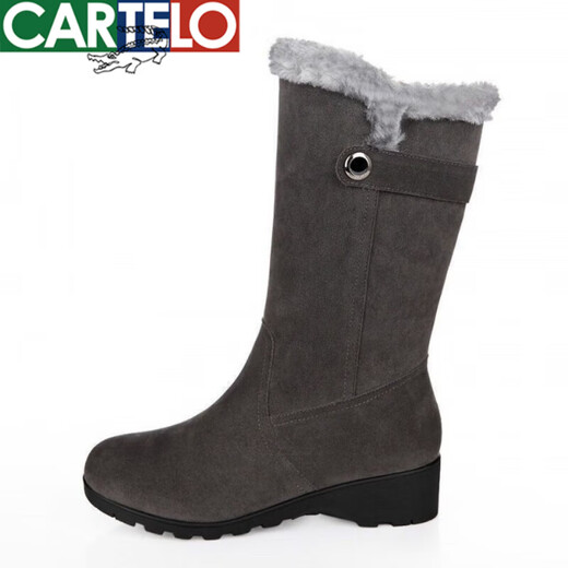 
CARTELO crocodile (CARTELO) plus velvet thickened snow boots for women in winter fur integrated boots flat sole non-slip mid-boots warm mother cotton shoes 719 black 36