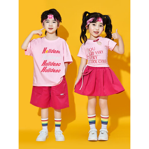 常霖六一儿童拉拉队演出服幼儿园啦啦队舞蹈表演服装小学生毕业照运动 14108水滴领粉女短衣+玫红短裙+ 100 cm