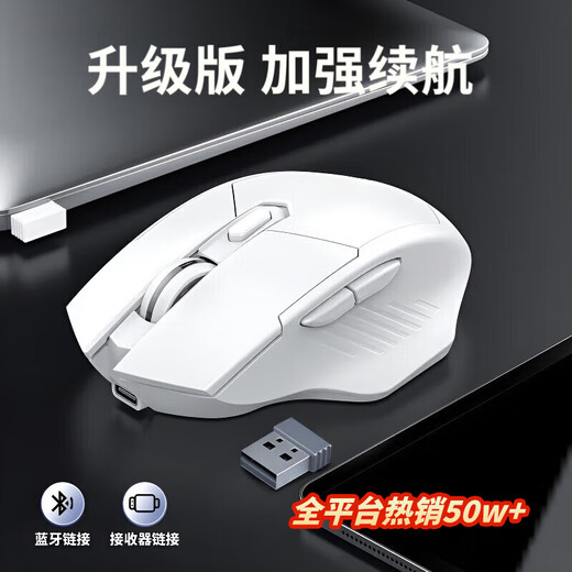 Versailles Logitech Souris sans fil super silencieuse 2025 rechargeable Bluetooth double mode ergonomique Contrôle magique Bureau Gaming Esports Convient aux ordinateurs portables Maicon Modèle phare amélioré – Autonomie améliorée de la batterie + Bluetooth double mode – Blanc