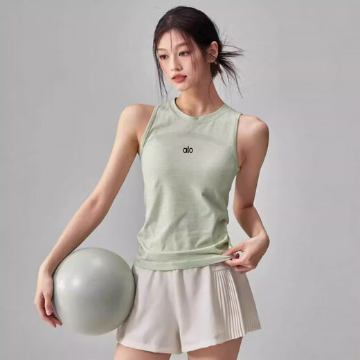 ALO YOGA Quick-drying Yoga Wear Vest Women's Breathable Slim Fit Pilates Fitness Running Sports Top Pink L (Recommended 110-125 Jin Jin equals 0.5 kg)