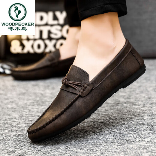 Woodpecker men's beans shoes Korean version of business work casual leather shoes breathable and versatile non-slip one-legged men's shoes 2025 summer D826 black 41 small