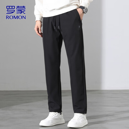 ROMON Casual Pants Men's Autumn and Winter Loose Straight Pants Men's Pants Stretch Long Pants Sports Pants Men Black XL