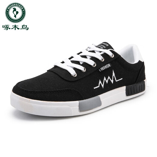 Zapatos para hombres de Woodpecker Spring y otoño Nuevos zapatos de lienzo de tendencia negra para hombres zapatos casuales de trabajo bajo para trabajo y zapatos de trabajo para hombres 6636 Modelo de actualización de oro negro 39