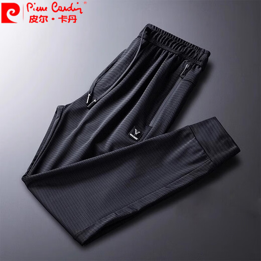 
Piercadan ice silk summer air conditioning casual pants for men's mesh breathable thin style handsome nine-point pants small feet sports legs and waist pants 9902 black strips M 110Jin [Jin equals 0.5 kg]