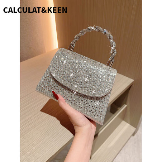 Calculat/scharfe neue Diamant-Set-Strass-Dinner-Tasche High-End-Handtasche Banquet Abend für Mode Cross-Span-Tasche Frauen 207 Silber