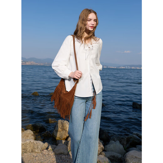 Sancai 2025 autumn new style lace V-neck loose shirt long-sleeved shirt top temperament M