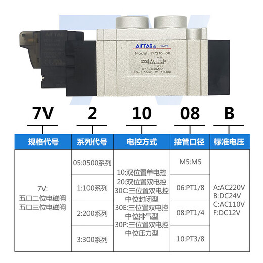 亚德客（AIRTAC）7V电磁阀7V11006B0507V050M5B7V12006B050系列电磁阀 7V230C-J10B  线长2.0m