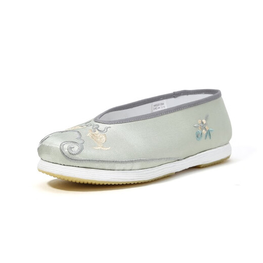 老美华夏季新款老北京布鞋女休闲鞋手工千层底汉服女鞋新中式绣花 绿色 36