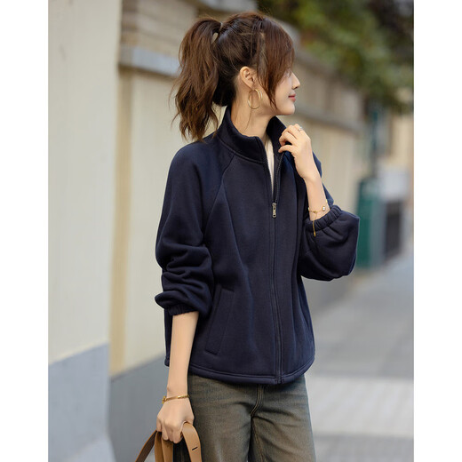 DME (DME) Walks tenue Autumn City Roaming Stand Colder Sweet Spillet Rubber Texture Texture Contrôle de style sweat-shirt pour femmes Navy Blue S