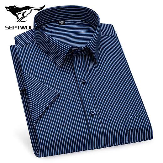Siete Wolfs 2025 Camisa de manga corta para hombres de mediana edad de verano para ropa profesional de negocios sin planchar camisa de alta gama de hombres de algodón DX6623 38