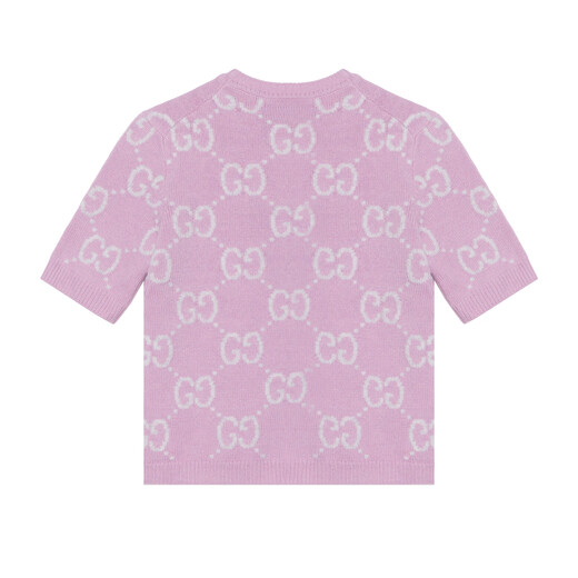 古驰（GUCCI）SS24 Logo图案印花圆领短袖毛衣 女款 粉色 粉色 XL