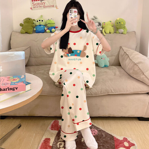
Junjunsui Dimei pajamas for women in summer 2025 new pure cotton short-sleeved trousers large size cartoon cute student summer home clothing short-length-KAY-88557 L (recommended 90-110Jin [Jin equals 0.5 kg])