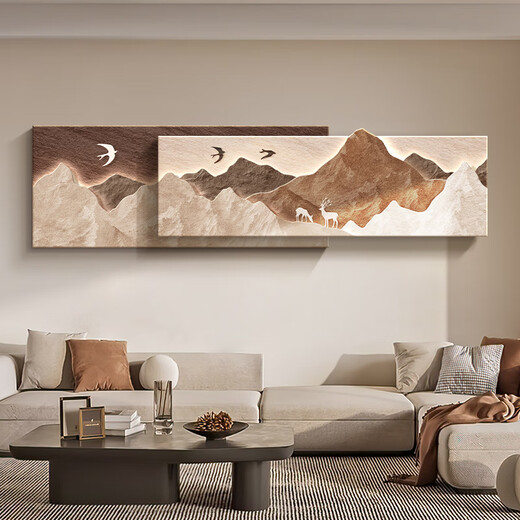 MPPMCK客厅装饰画3d立体浮雕轻奢高级感背有靠山客厅装饰画轻奢高档沙发 A背有靠山 12034CM充电宝款灯画充电宝遥控开关无框双层立