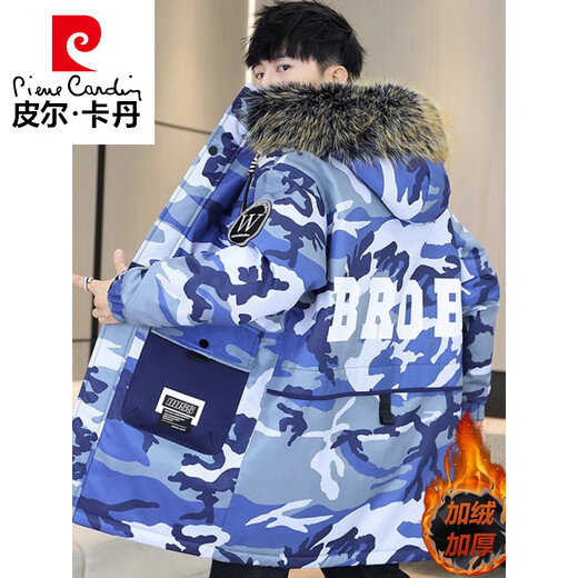 Pierre Cardin (Pierre Cardin) im mittleren Langen-Stil Parka Herbst und Winter Velvet Dicket Camouflage Jacke Militärmantel Trendy Marke Kapuze-Baumwollmanteljacke D365 Brown 3xl (ca. 150 ~ 170 Jin [Jin gleich 0,5 kg] kann getragen werden)