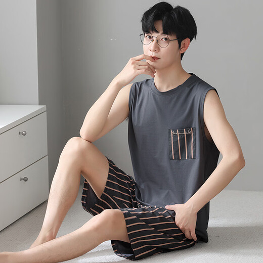 UKUHPK莫代尔男士睡衣夏季凉感家居服大码简约套装 莫代尔：An12027 L 男