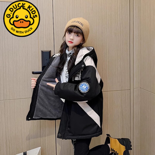 G.DUCKKIDS girls' coat plus velvet autumn and winter cotton coat 2024 new thickened warm park over big children's internet celebrity hooded cotton coat off white girls M plus velvet coat 150 recommended height 140-150cm 9-10 years old