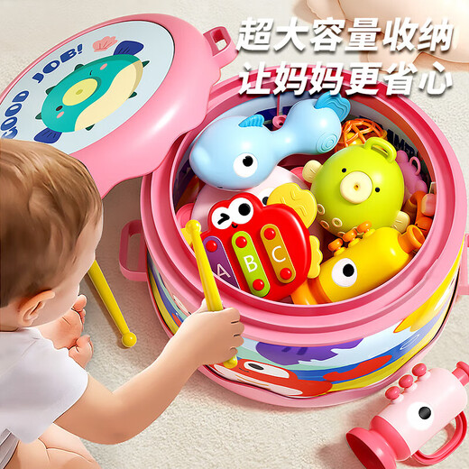 
Percussion instrument baby rattle drum beater drum beat baby kindergarten early education rattle drum waist drum rattle toy boy baby style - puzzle [double-sided drum] can be stored June 1st Children's Day early education rattle gift box