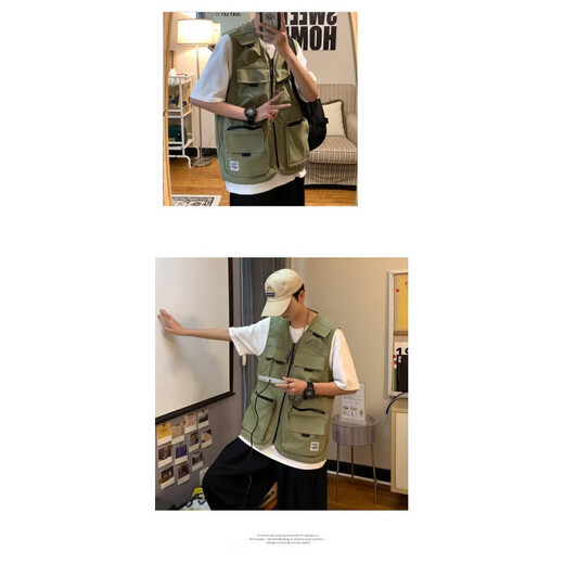 
Working vest for men and women in summer thin multi-pocket vest sleeveless vest for men and women in summer versatile functional style and jacket trend National trend-M2013 [Green] 3XL