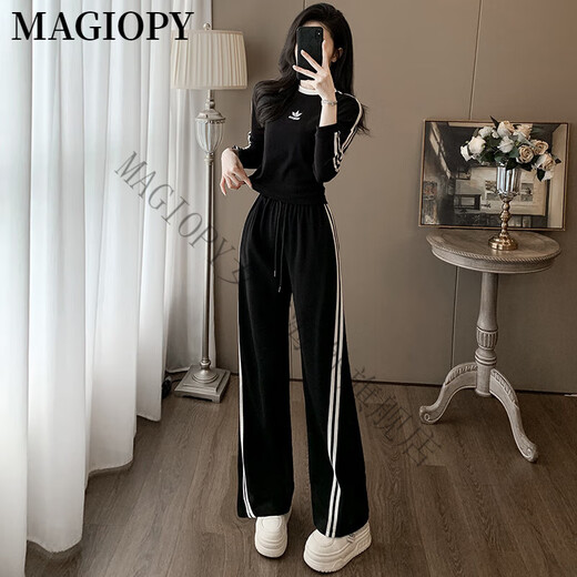 Magiopy International Luxury High-High-Brand Station European Station Set Women's 2025 Spring Slim Black manga larga Black XXL (131-150Jin [Jin equivale a 0.5 kg])