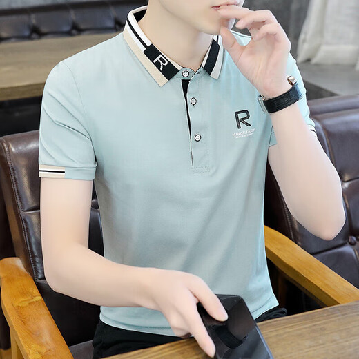 
LA HaiLan Home (HLA) same summer business casual men's short-sleeved T-shirt lapel striped polo shirt we7029 striped white M