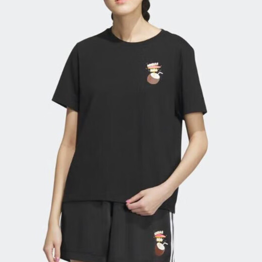 阿迪达斯（adidas）NEO短袖女装2025夏季健身训练运动服休闲透气圆领T恤半袖 IP3878黑色 110 M 推荐-120斤