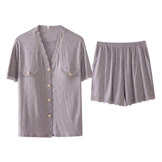 Modal pajamas women's V-neck slimming 2025 summer new cool thin shorts shorts home clothes with chest pad set 3527 M