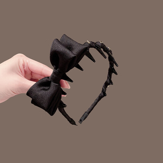 Zhuo Keke wavy toothed bow headband high skull broken hair clip satin headband 2025 new high-end hair accessories headband black