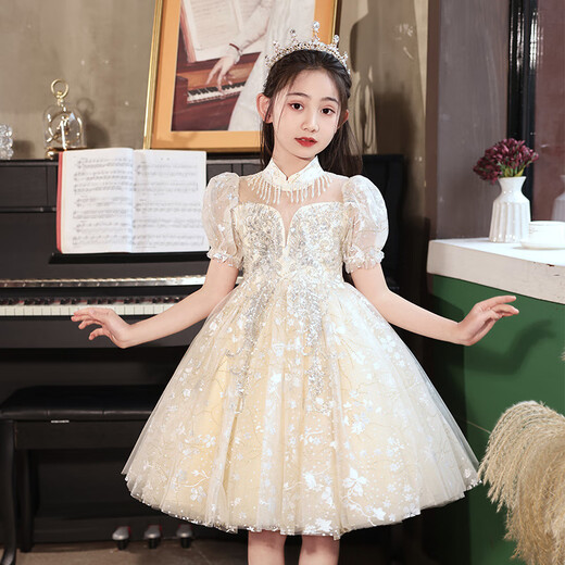 啦咪兔儿童大合唱演出服小学生表演服男童套装幼儿园开学礼服女童蓬蓬裙 9215香槟色短袖【单裙】 110 cm