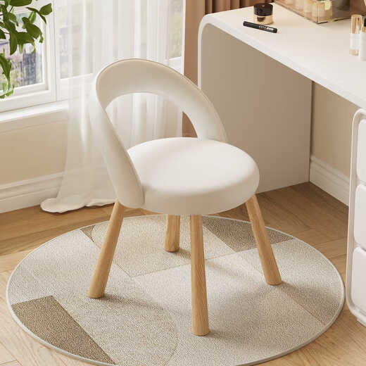 Mexueer solid wood makeup stool girls bedroom dressing table stool back simple makeup chair home small apartment manicure chair rotating model green frosted velvet-white feet
