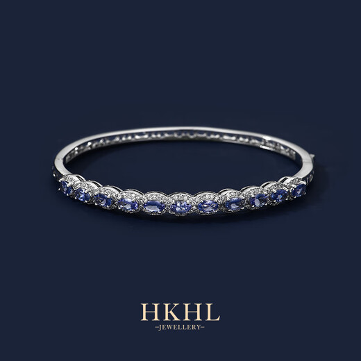 HKHL 925 silver natural tanzanite silver bracelet for women, sapphire bracelet, high-end silver jewelry birthday gift for girlfriend, natural tanzanite open bracelet, certificate + light luxury gift box