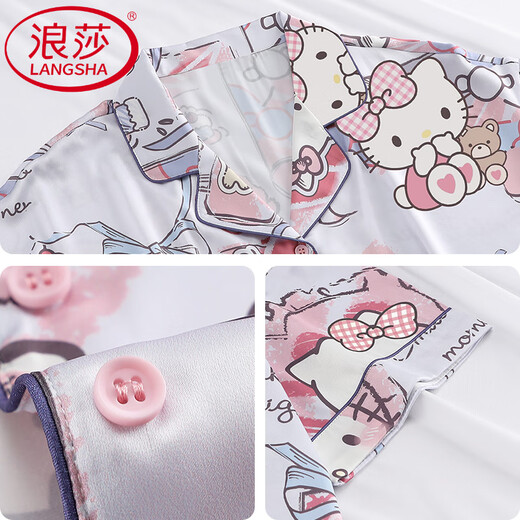 Langsha Light Luxury High-End-Katze Drei-teilige Set-Pyjamas für Frauen Sommereis Seiden Kurzarm Shorts Hosen simuliert Katie Home Clothing Z3899 Drei-teiliger Eis Silk Style 2xl