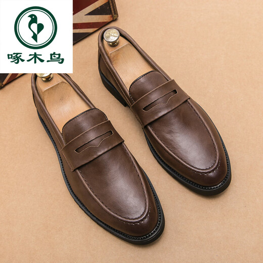 Woodpecker autumn loafer shoes British business casual leather shoes men's breathable young hairstylist formal wear men's shoes 3522-1 brown 45