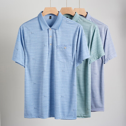 SEPTWOLVES daddy's lapel ice silk short-sleeved T-shirt middle-aged men's casual T-shirt middle-aged and elderly thin POLO shirt summer clothes T ice silk-9923 blue real pocket M 48/165