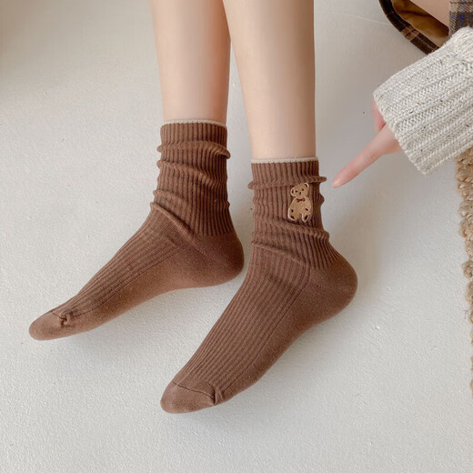 Little Bear Socks for Women Spring and Autumn Mid-Style Socks Cute Ins Trend Student Stockings Piles of Socks for Girls College Style 3 Pairs Random Colors One Size