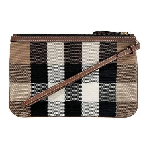 Burberry Peyton Brand Logo Reißverschluss Schließe gegenteilte Leinwand Canvas Clutch Women's Brown Basic Pack (Bag + Staubbeutel)