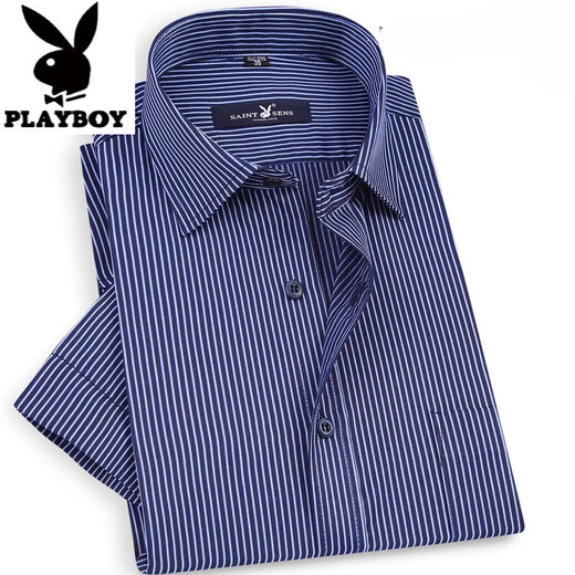 Playboy (Playboy) Herren Short Sleeve Shirt mit mittlerem Alter Striped Shirt Lose Business Forum Halbärmel Baumwolle No-Eisen dünner Stil X9-833 38
