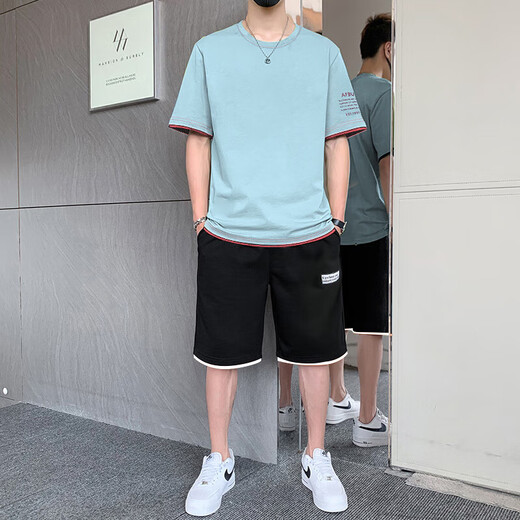 骆驼（CAMEL）男士短袖t恤夏季时尚冰丝运动套装休闲旅游轻便男装短裤搭配一套 6227白色+K201黑白边 XL