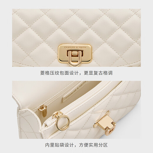 Charles / Keith25 Automne Nouveau produit Chaîne Diamond Handheld Handheld Crossbody Sac Small Square Sac Sac pour femmes CK2-50701608 CRAME LAIS BLANC S